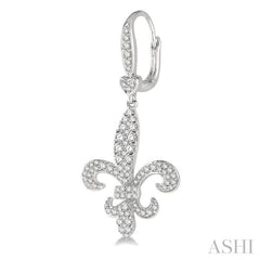 1 1/6 Ctw Fleur De Lis Motif Round Cut Diamond Earring in 14K White Gold