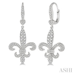 1 1/6 Ctw Fleur De Lis Motif Round Cut Diamond Earring in 14K White Gold
