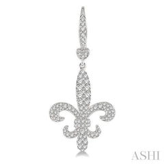 1 1/6 Ctw Fleur De Lis Motif Round Cut Diamond Earring in 14K White Gold