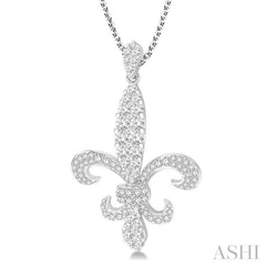 1 3/4 Ctw Round Cut Diamond Fleur De Lis Pendant in 14K White Gold with Chain