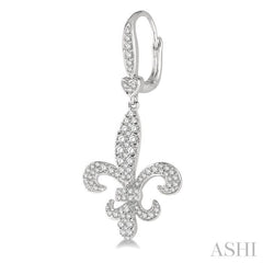 1 1/6 Ctw Fleur De Lis Motif Round Cut Diamond Earring in 14K White Gold