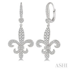 1 1/6 Ctw Fleur De Lis Motif Round Cut Diamond Earring in 14K White Gold