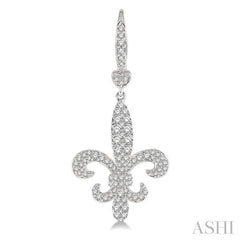1 1/6 Ctw Fleur De Lis Motif Round Cut Diamond Earring in 14K White Gold