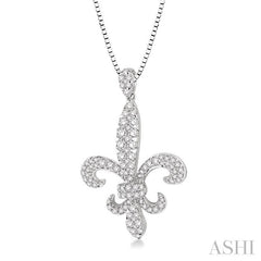 7/8 Ctw Round Cut Diamond Fleur De Lis Pendant in 14K White Gold with Chain