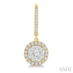 3/4 Ctw Round Cut Diamond Lovebright Earrings in 14K Yellow and White Gold