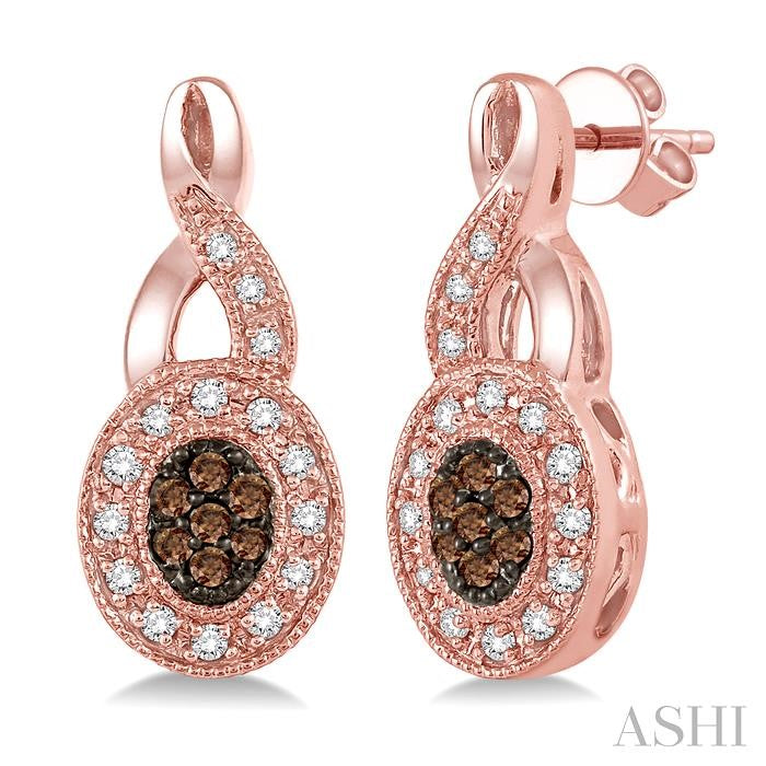 3/8 Ctw Round Cut White and Champagne Brown Diamond Earrings in 10K Rose Gold