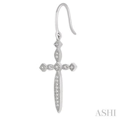 1/8 Ctw Marquise & Diamond Mount Cross Charm Round Cut Diamond Earring in 10K White Gold