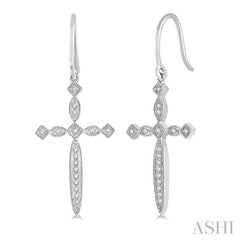 1/8 Ctw Marquise & Diamond Mount Cross Charm Round Cut Diamond Earring in 10K White Gold