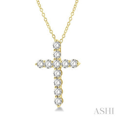 3 Ctw Latin Cross Round Cut Diamond Pendant With Chain in 14K Yellow Gold