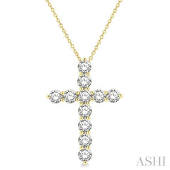 3 Ctw Latin Cross Round Cut Diamond Pendant With Chain in 14K Yellow Gold