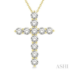 3 Ctw Latin Cross Round Cut Diamond Pendant With Chain in 14K Yellow Gold