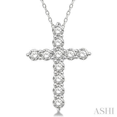 3/4 Ctw Round Cut Diamond Cross Pendant in 14K White Gold with Chain