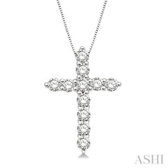 1/2 Ctw Round Cut Diamond Cross Pendant in 14K White Gold with Chain