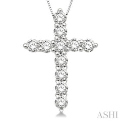 1/2 Ctw Round Cut Diamond Cross Pendant in 14K White Gold with Chain