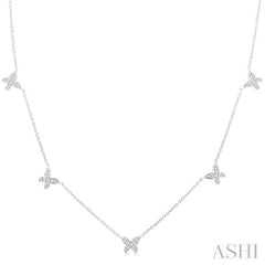 1/5 Ctw Butterfly Motif Round Cut Diamond Station Necklace in 14K White Gold