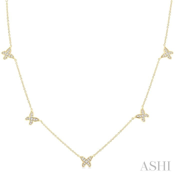 1/5 Ctw Butterfly Motif Round Cut Diamond Station Necklace in 14K Yellow Gold