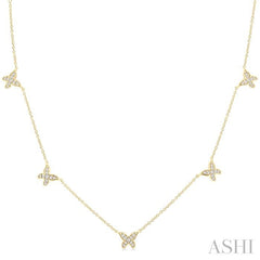 1/5 Ctw Butterfly Motif Round Cut Diamond Station Necklace in 14K Yellow Gold