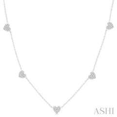 1/4 Ctw Heart Motif Round Cut Diamond Station Necklace in 14K White Gold