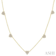 1/4 Ctw Heart Motif Round Cut Diamond Station Necklace in 14K Yellow Gold