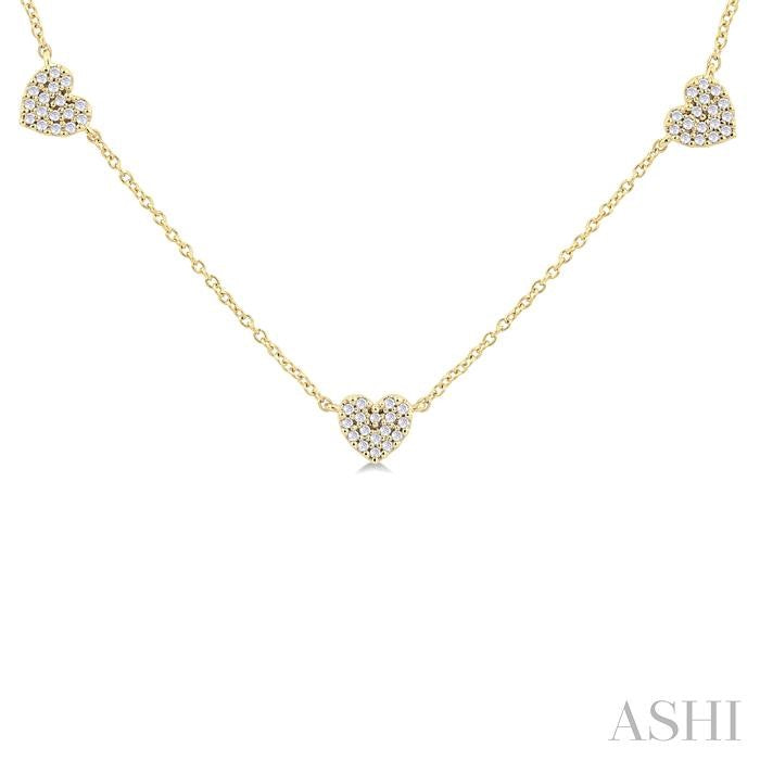 1/4 Ctw Heart Motif Round Cut Diamond Station Necklace in 14K Yellow Gold