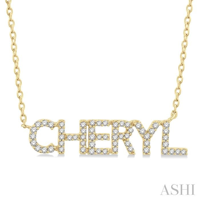 1/5 Ctw 'CHERYL' Script Name Round Cut Diamond Necklace in 10K Yellow Gold