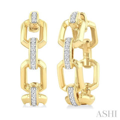1/10 Ctw Bold Open Window Octagonal Shaped Round Cut Diamond Fashion Hoop Earring in 10K Yellow Gold