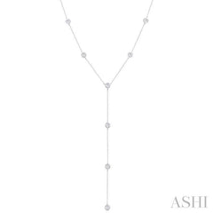 1 Ctw Bezel Set Round Cut Diamond Y-Shape Lariat Station Necklace in 14K White Gold