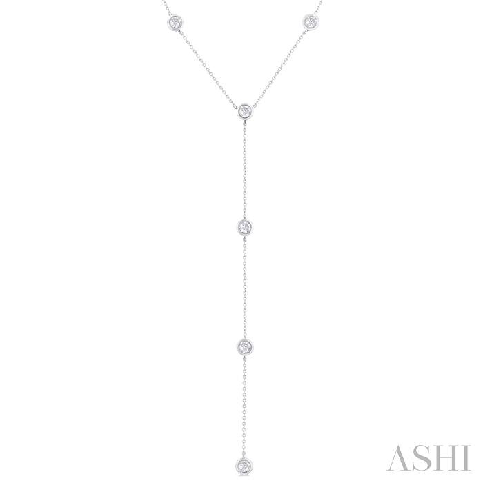 1 Ctw Bezel Set Round Cut Diamond Y-Shape Lariat Station Necklace in 14K White Gold