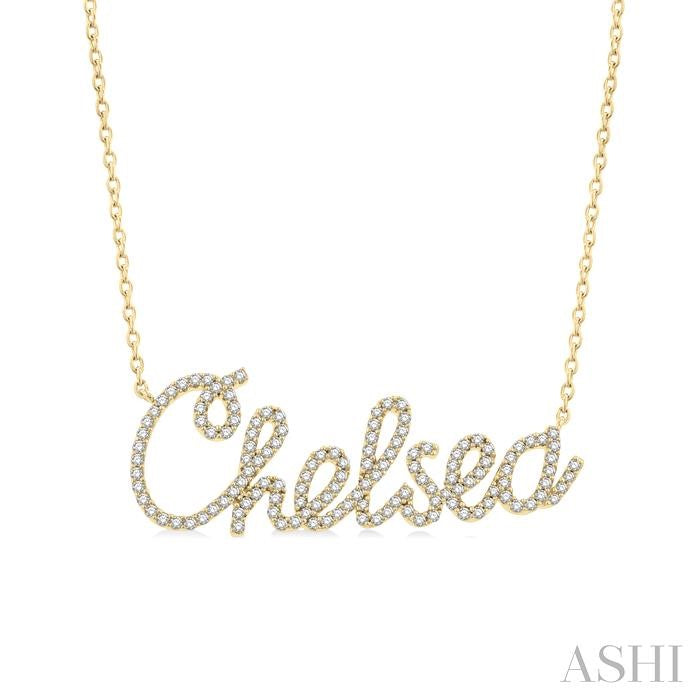 1/3 Ctw 'Chelsea' Script Name Round Cut Diamond Necklace in 10K Yellow Gold