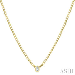 1/5 Ctw Bezel Set Pear Cut Diamond Curb Link Fashion Necklace in 14K Yellow Gold