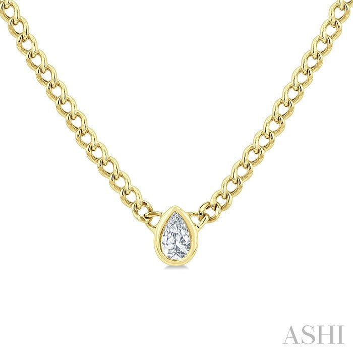1/5 Ctw Bezel Set Pear Cut Diamond Curb Link Fashion Necklace in 14K Yellow Gold