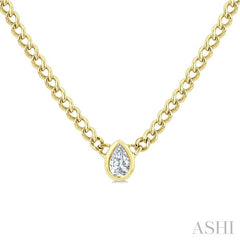 1/5 Ctw Bezel Set Pear Cut Diamond Curb Link Fashion Necklace in 14K Yellow Gold