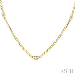 1/2 Ctw Bezel-Set Octagon Shape Round Cut Diamond Curb & Cuban Link Fashion Station Necklace in 14K Yellow Gold