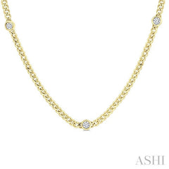 1/2 Ctw Bezel-Set Round-Cut Diamond Curb & Cuban Link Fashion Station Necklace in 14K Yellow Gold