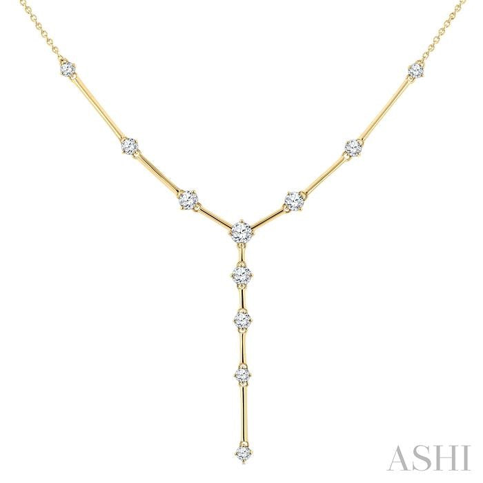 1 Ctw Round Cut Diamond Y-Shape Bar Link Fashion Necklace in 14K Yellow Gold