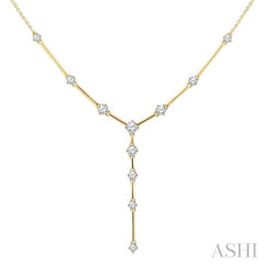 1 Ctw Round Cut Diamond Y-Shape Bar Link Fashion Necklace in 14K Yellow Gold