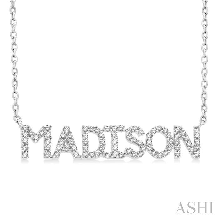 1/4 Ctw 'MADISON' Block Name Round Cut Diamond Necklace in 10K White Gold