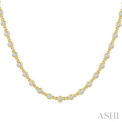 2 Ctw Bezel Set Round Cut Diamond Station Necklace in 14K Yellow Gold