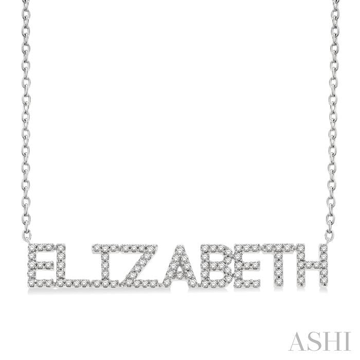 1/3 Ctw 'ELIZABETH' Block Name Round Cut Diamond Necklace in 10K White Gold