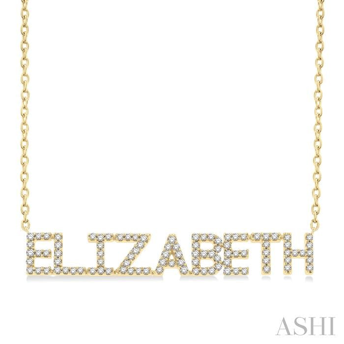 1/3 Ctw 'ELIZABETH' Block Name Round Cut Diamond Necklace in 10K Yellow Gold