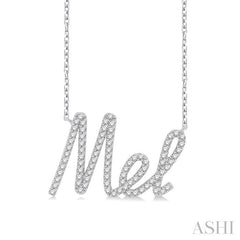 1/6 Ctw 'Mel' Script Name Round Cut Diamond Necklace in 10K White Gold