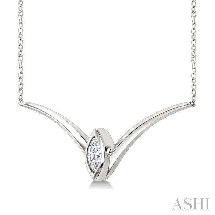 1/4 Ctw Chevron Bezel Marquise Cut Diamond Necklace in 14K White Gold