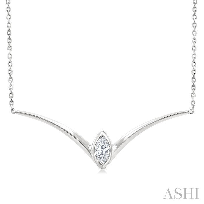1/4 Ctw Chevron Bezel Marquise Cut Diamond Necklace in 14K White Gold