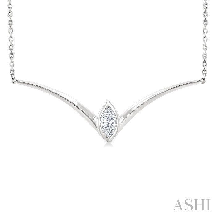 1/4 Ctw Chevron Bezel Marquise Cut Diamond Necklace in 14K White Gold