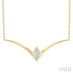 1/4 Ctw Chevron Bezel Marquise Cut Diamond Necklace in 14K Yellow Gold