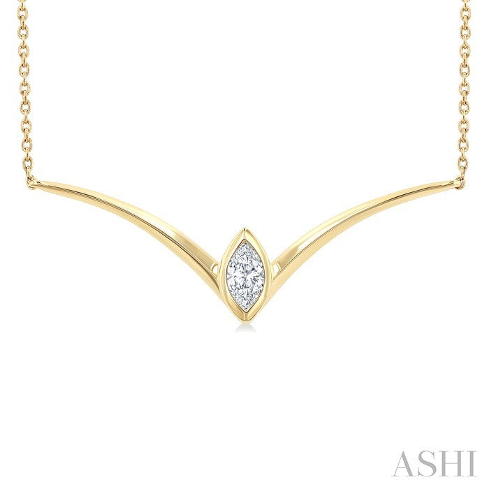 1/4 Ctw Chevron Bezel Marquise Cut Diamond Necklace in 14K Yellow Gold