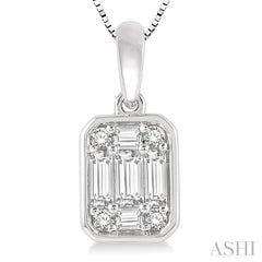 1/2 Ctw Octagonal Shape Baguette and Round Cut Diamond Pendant With Chain in 14K White Gold