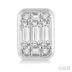 3/8 Ctw Octagonal Shape Baguette and Round Cut Diamond Bezel Stud Earrings in 14K White Gold