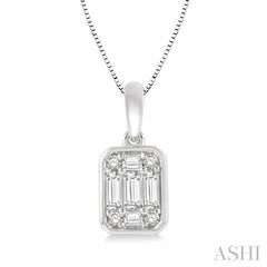 1/5 Ctw Octagonal Shape Baguette and Round Cut Diamond Pendant With Chain in 14K White Gold
