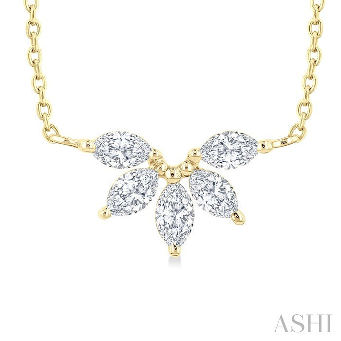 1/3 Ctw Semi-Circle Chevron Marquise Cut Diamond Fashion Necklace in 14K Yellow Gold